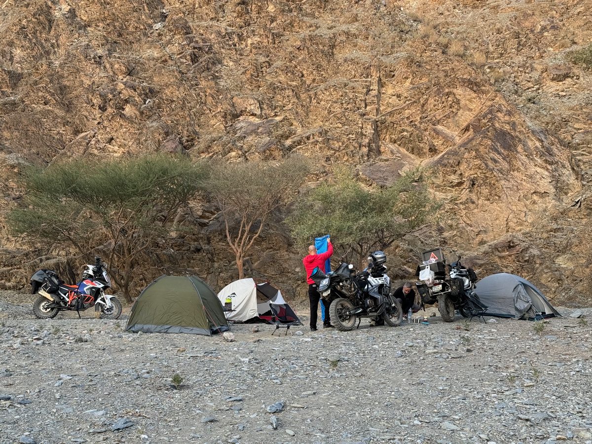 Wadi camp with bikes and tents